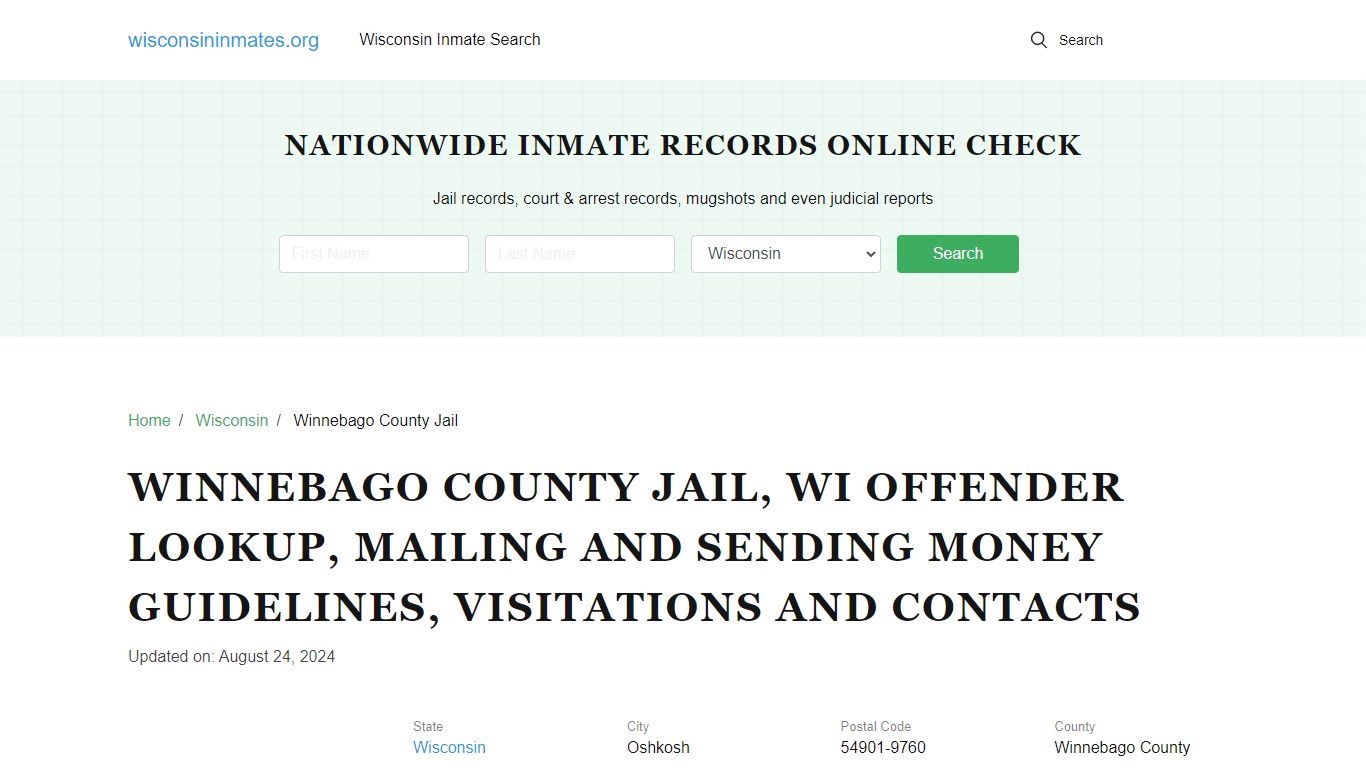 Winnebago County Jail - Wisconsin Inmate S