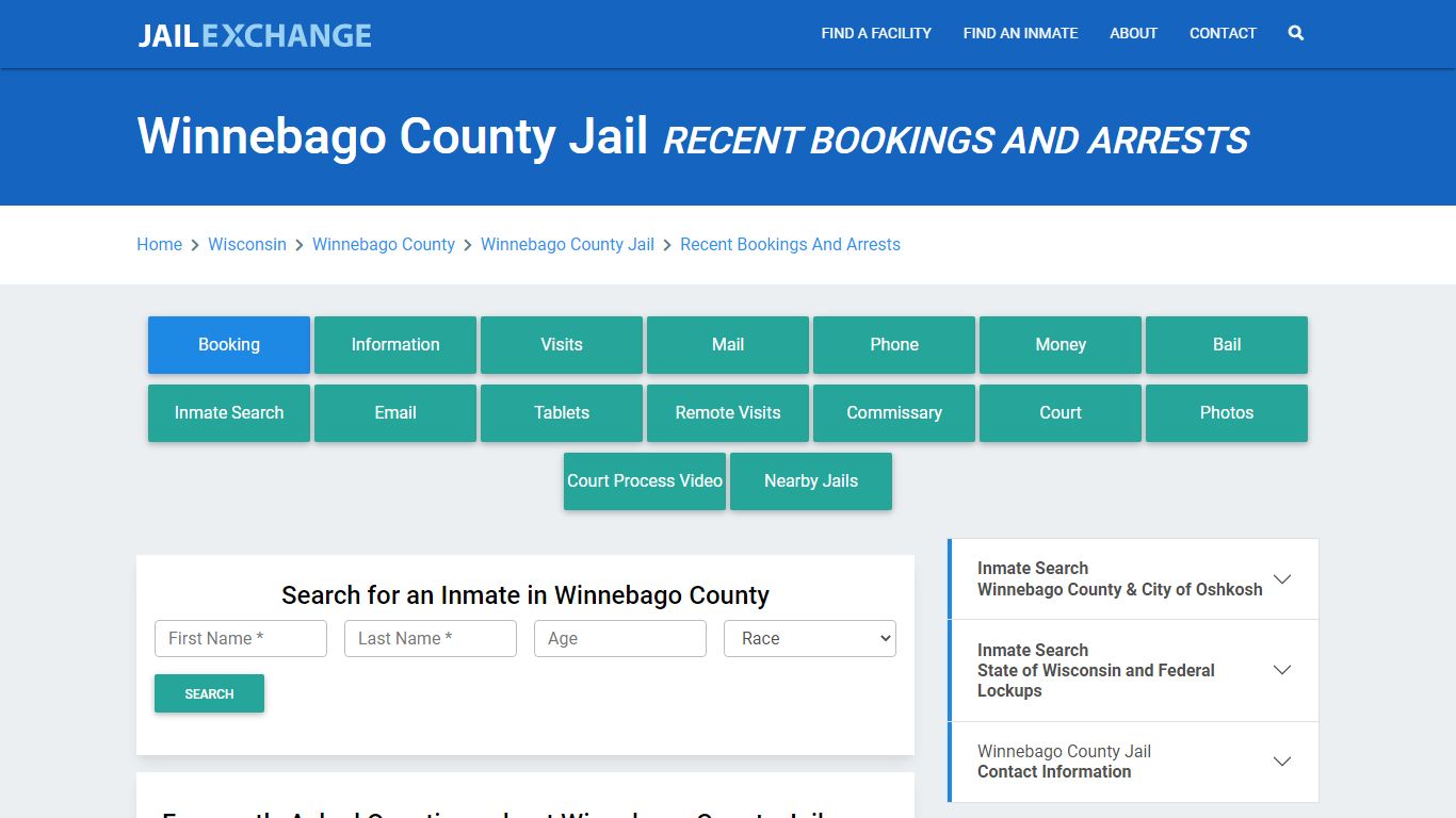 Winnebago County Jail WI Recent Arrests and Bookings